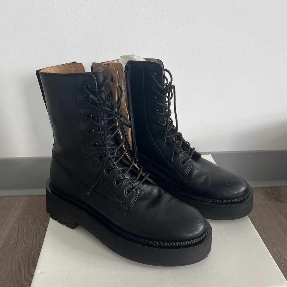 &Other Stories Black Leather Lace-Up Boots womens